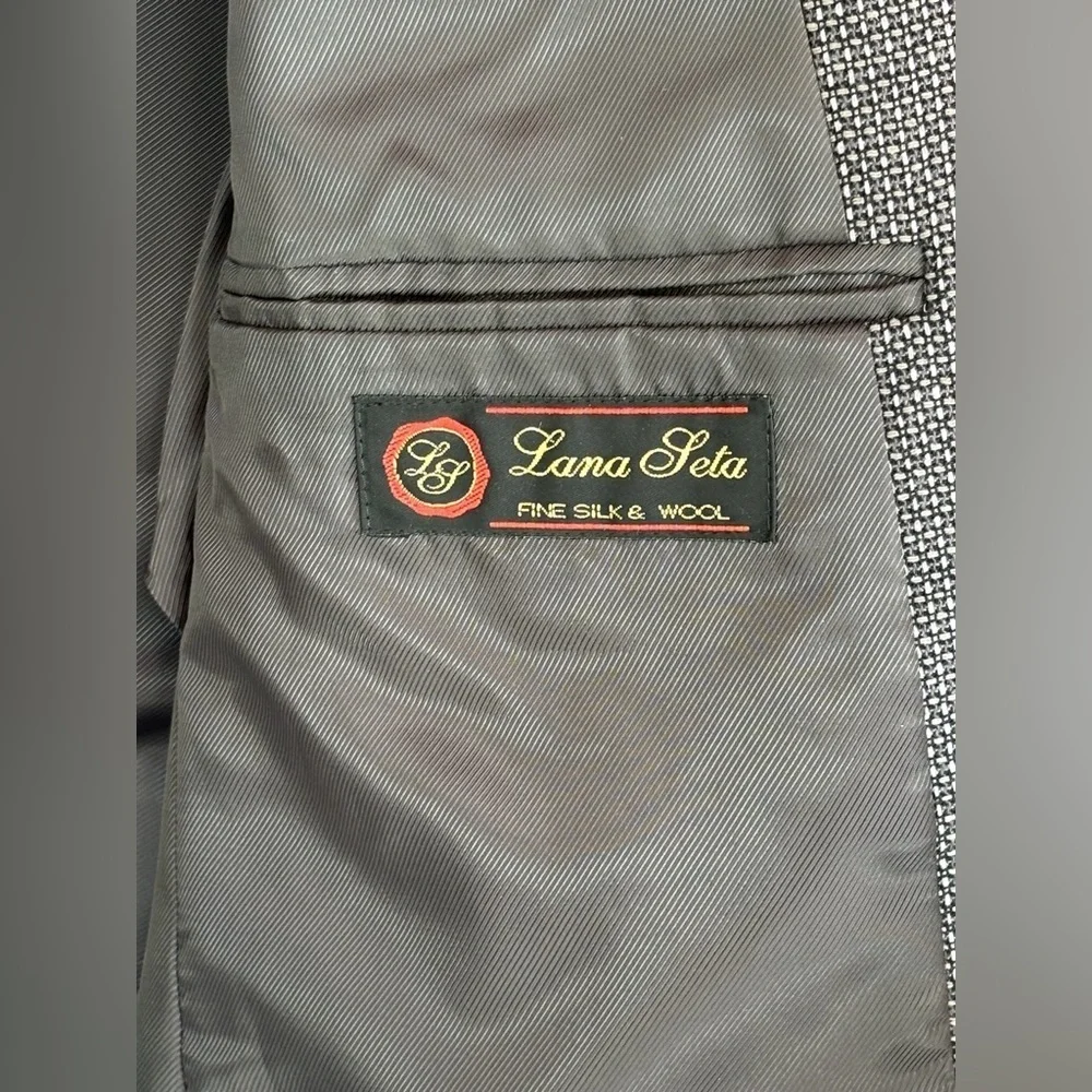 Hardy Amies Lana Seta Men's 44R Gray Glen Check Silk Wool Blend Sport Jacket